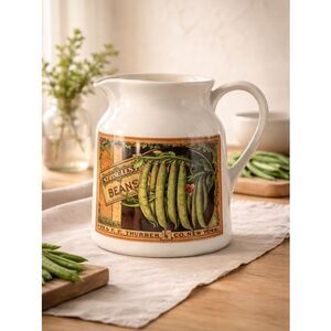 Vintage 1981 MANN Fine China - 1981 Stringless Beans Canning Art Pitcher 6”